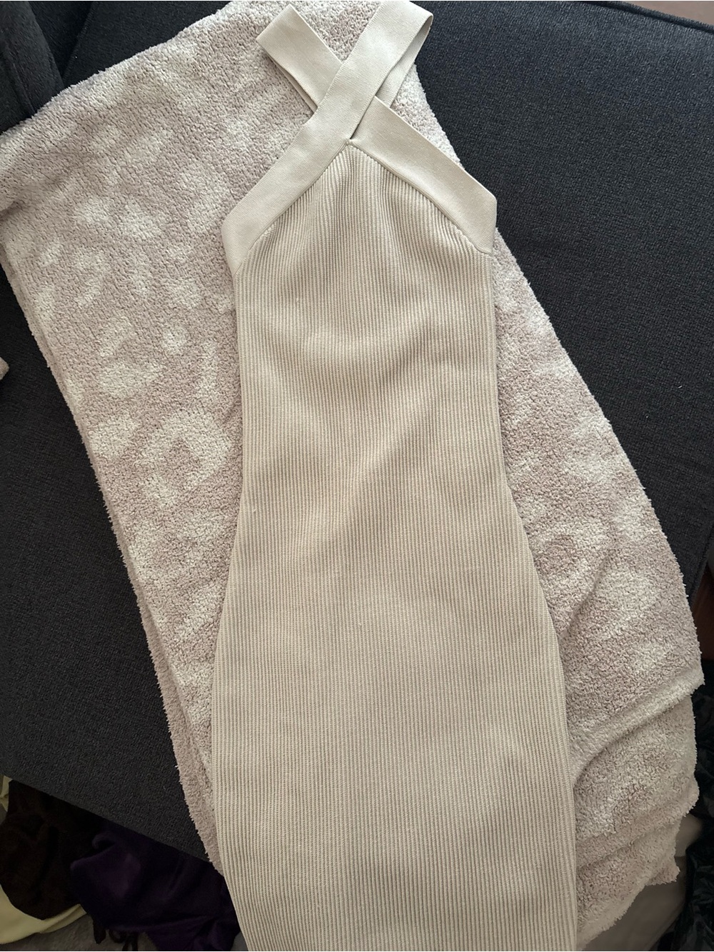 Babaton Sleeveless Ribbed Halter Bodycon Dress in Cream